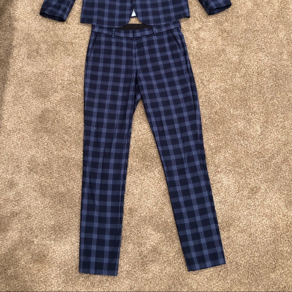 wedding skinny suit pants in tonal blue check